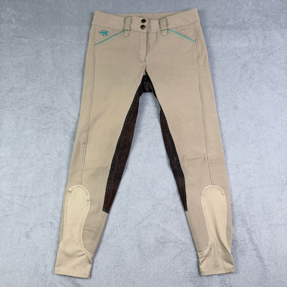 Piper by SmartPak Women Tan Brown Full Seat Equestrian Riding Breeches 24R Teal
